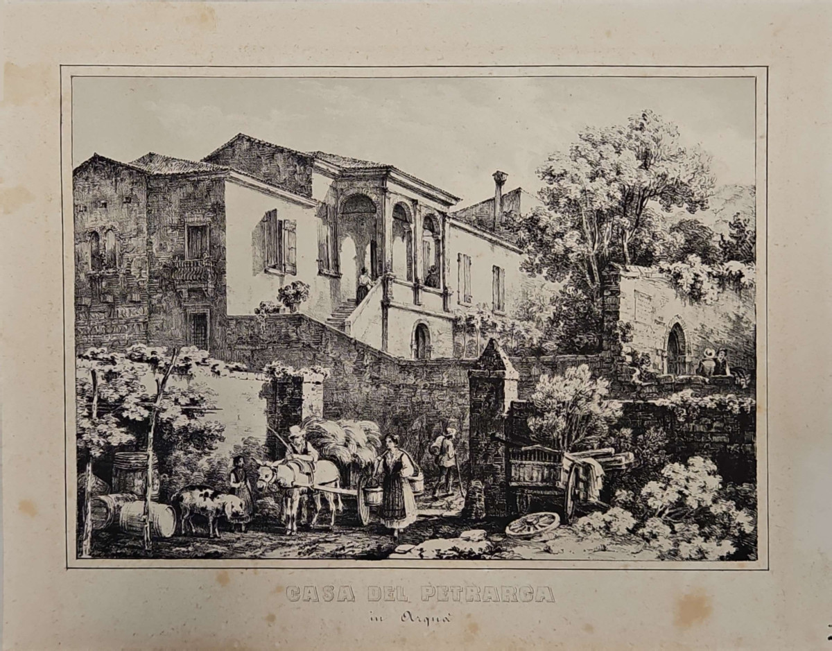 Casa del Petrarca in Arquà, litografia di Pietro Chevalier del 1862