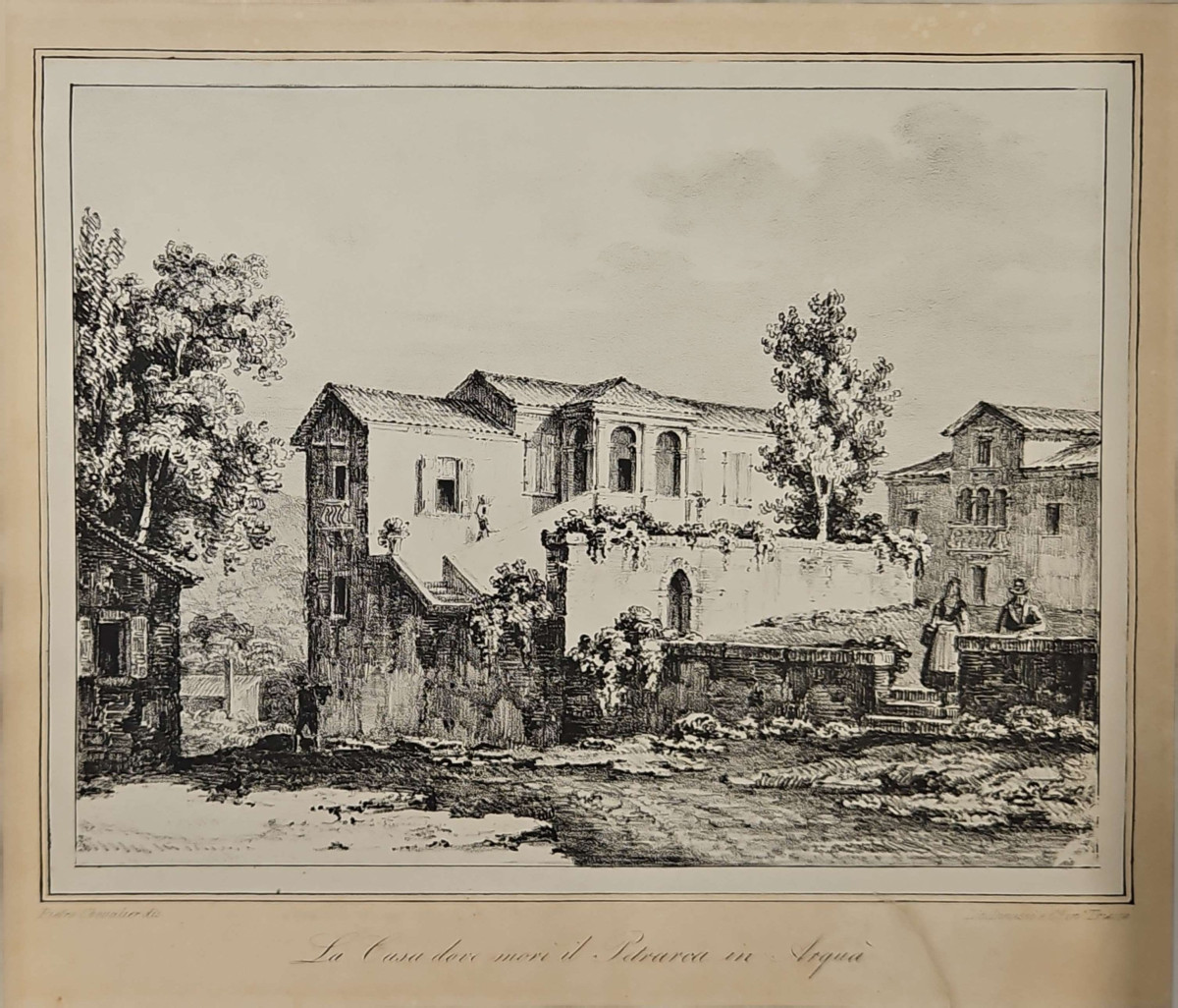 La casa dove morì il Petrarca in Arquà, litografia di Pietro Chevalier