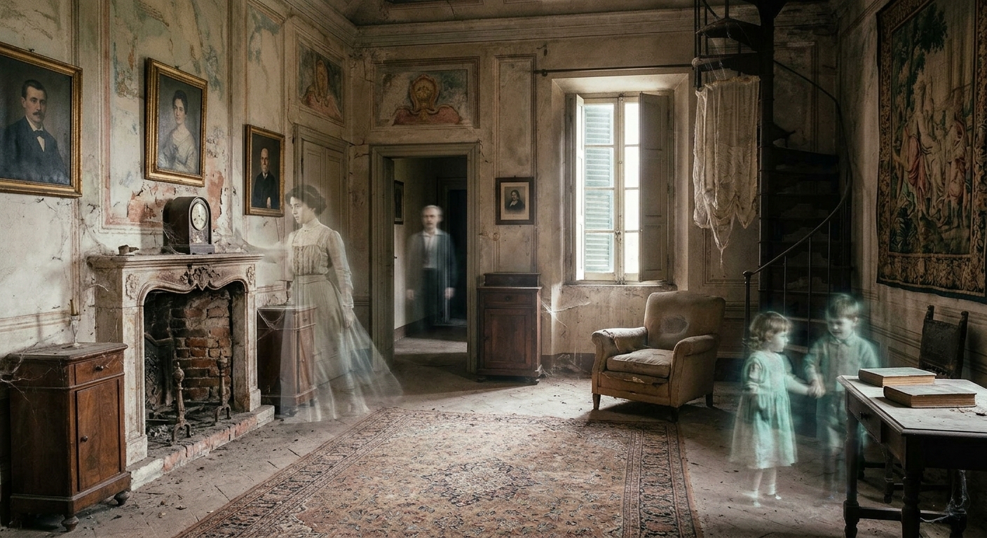 Fantasmi che si intravedono in una stanza antica