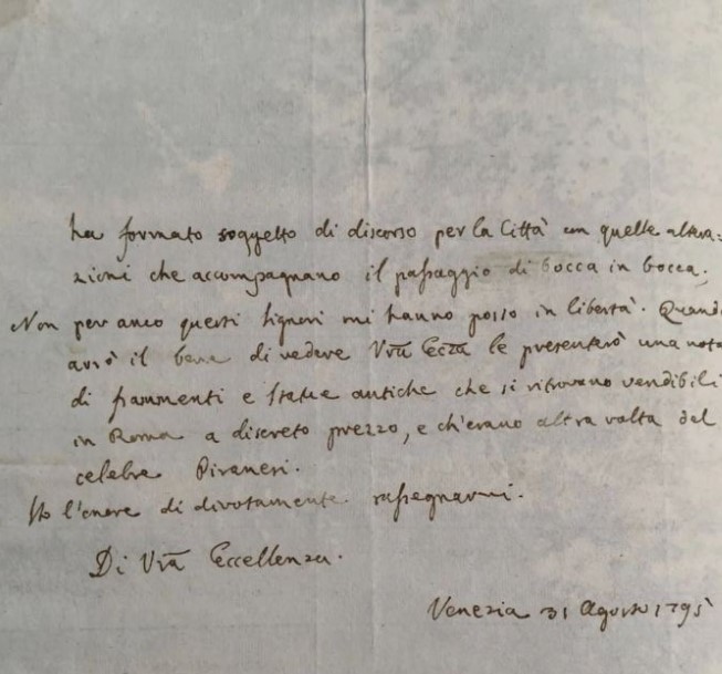 Lettera autografa di Antonio Canova