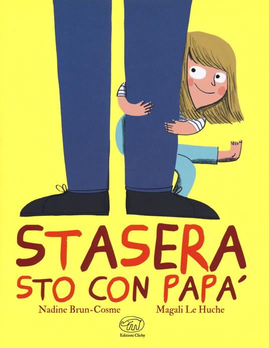 Stasera la mamma di Clara si è presa una «libera uscita con le amiche» e ha deciso di andare al cinema. È il suo papà che si occuperà di lei! Ma d’un tratto tutto sembra differente. Il bagnetto è più freddo del solito, il pigiama è a rovescio, il racconto della buona notte è letto troppo velocemente… eppure allo stesso tempo, con il suo papà, Clara si diverte tremendamente: tutto il bagno è pieno di schiuma, per dessert, papà tira fuori dal frigo un dolcetto super speciale, e prima di andare a letto, Clara ha diritto a due storie e tre bacetti. La pluripremiata Nadine Brun-Cosme (autrice di Lupo & Lupetto) ama descrivere la quotidianità con parole semplici. Le illustrazioni di Magali le Huche non sono certo da meno: coloratissime, ricche di dettagli sui quali i più piccini si soffermano sempre volentieri. stasera_sto_con_papa_cop.jpg